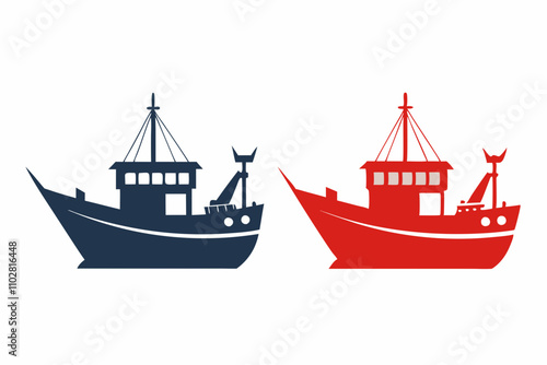 Fishing Boats Silhouette Vector Art Illustration.