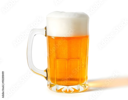 beer, mug, frosty, golden, foam, head, isolated, photorealistic, image, white, background, beverage, drink, alcohol, refreshment, cold, chilled, glass, lager, brew, bar, pub, classic, detailed, photo