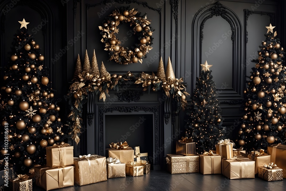 Elegant Black and Gold Christmas Scene Elegant Black and Gold Christmas Scene