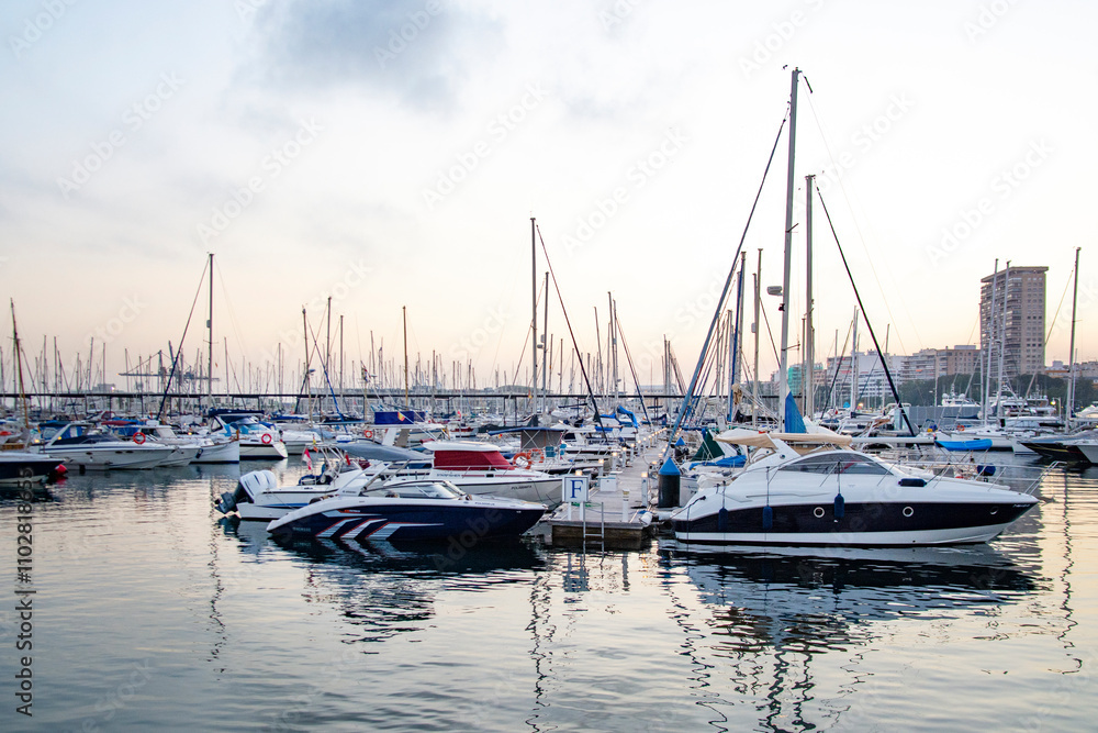 Alicante, Spain - November 5, 2024 : Boats in the marina of Alicante Alicante, Spain - November 5, 2024 : Boats in the marina of Alicante