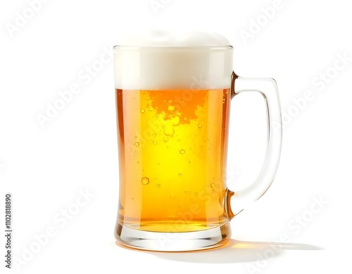 beer, mug, frosty, golden, foam, head, isolated, photorealistic, image, white, background, beverage, drink, alcohol, refreshment, cold, chilled, glass, lager, brew, bar, pub, classic, detailed, photo