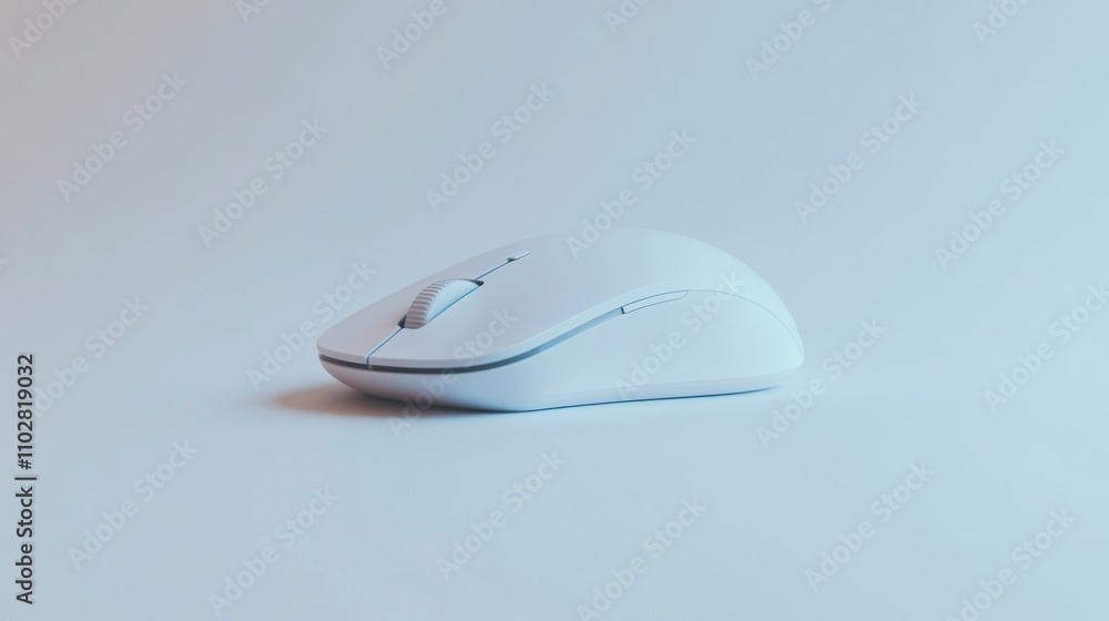 A sleek white computer mouse positioned on a light background, emphasizing its design. A sleek white computer mouse positioned on a light background, emphasizing its design.
