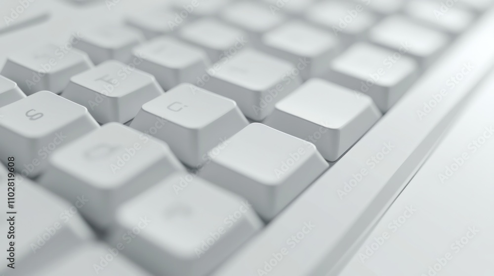 A close-up view of a white computer keyboard, emphasizing its design and functionality. A close-up view of a white computer keyboard, emphasizing its design and functionality.