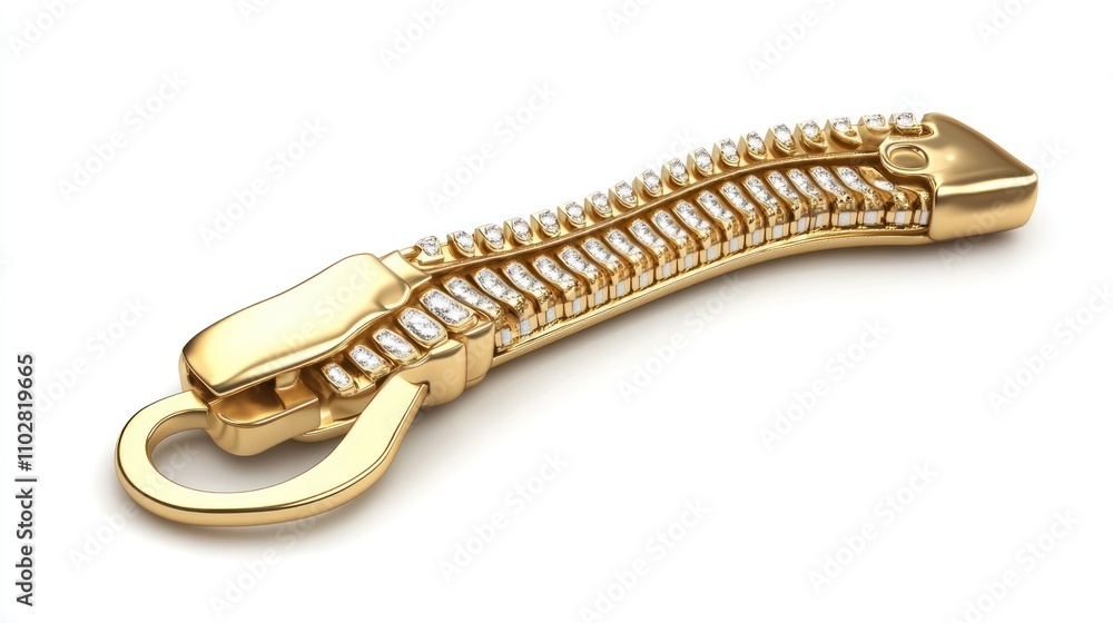 A golden zipper pull adorned with diamonds, showcasing elegance and luxury. A golden zipper pull adorned with diamonds, showcasing elegance and luxury.