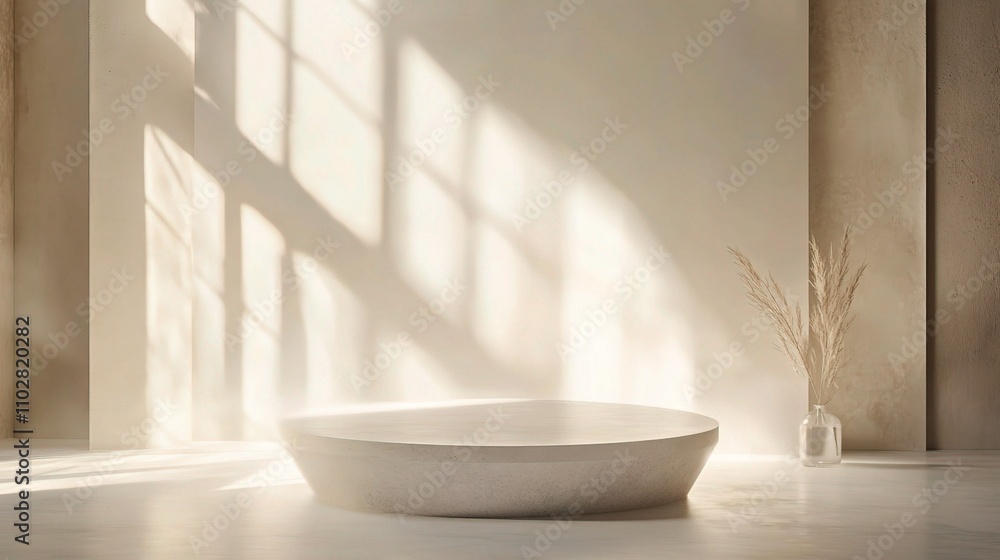 Minimalist Interior with Round Stone Basin and Natural Light Minimalist Interior with Round Stone Basin and Natural Light