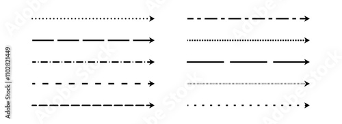 Black straight thin arrow set. Long thin arrow collection. Doodle sketched pointers and direction lines. Outline stripe design elements bundle for flyer, poster, brochure, booklet, banner. Vector