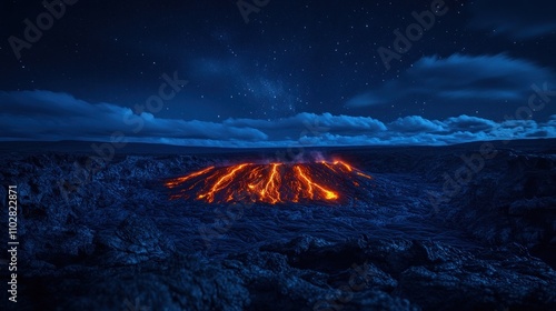 A glowing volcano under a starry night sky, showcasing the beauty of nature's power.