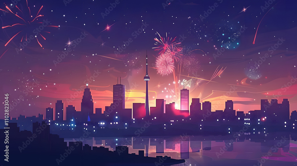 Fireworks Display Over A city skyline New Year Illustration background Fireworks Display Over A city skyline New Year Illustration background