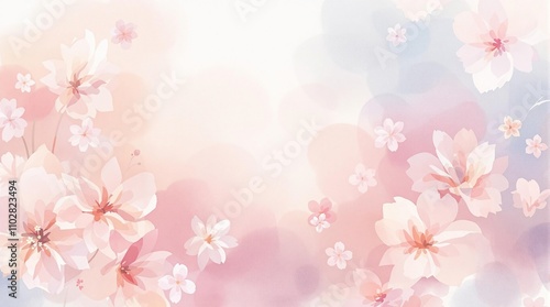 Fototapeta Naklejka Na Ścianę i Meble -  Blurred watercolor pastel backdrop with abstract flowers in soft hues, flowers, backdrop, blurred, watercolor, abstract
