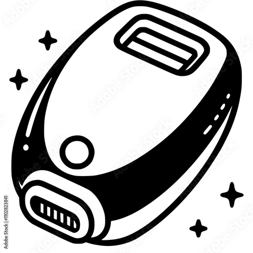 Laser hair epilator in monochrome. Professional hair removal device. Simple minimalistic vector in black ink drawing on transparent background