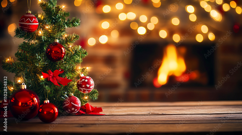 Beautiful christmas tree with gift boxes background decorated with glowing lights and ornaments against a warm fireplace in a cozy living room
Beautiful christmas tree with gift boxes background decorated with glowing lights and ornaments against a warm fireplace in a cozy living room