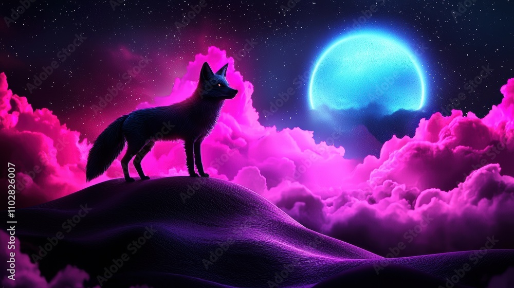 Silhouette of Howling Wolf Under Ethereal Moonlit Landscape Silhouette of Howling Wolf Under Ethereal Moonlit Landscape