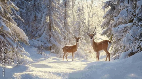 Wallpaper Mural Enchanted Snowy Forest with Wildlife Torontodigital.ca