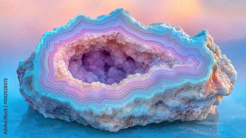 Stunning Agate Geode Slice Macro Photography of Pink Purple and Blue Crystal Layers Stunning Agate Geode Slice Macro Photography of Pink Purple and Blue Crystal Layers