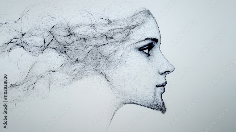 Abstract Line Art Woman s Face Pencil Sketch Black and White Portrait Profile Minim Abstract Line Art Woman s Face Pencil Sketch Black and White Portrait Profile Minim