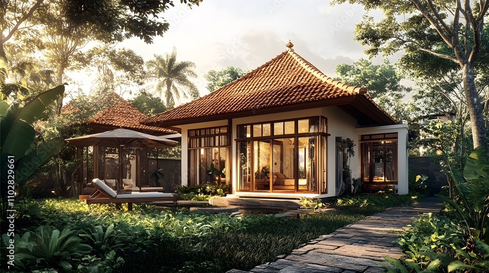 Luxurious tropical villa with private garden and pool. Luxurious tropical villa with private garden and pool.