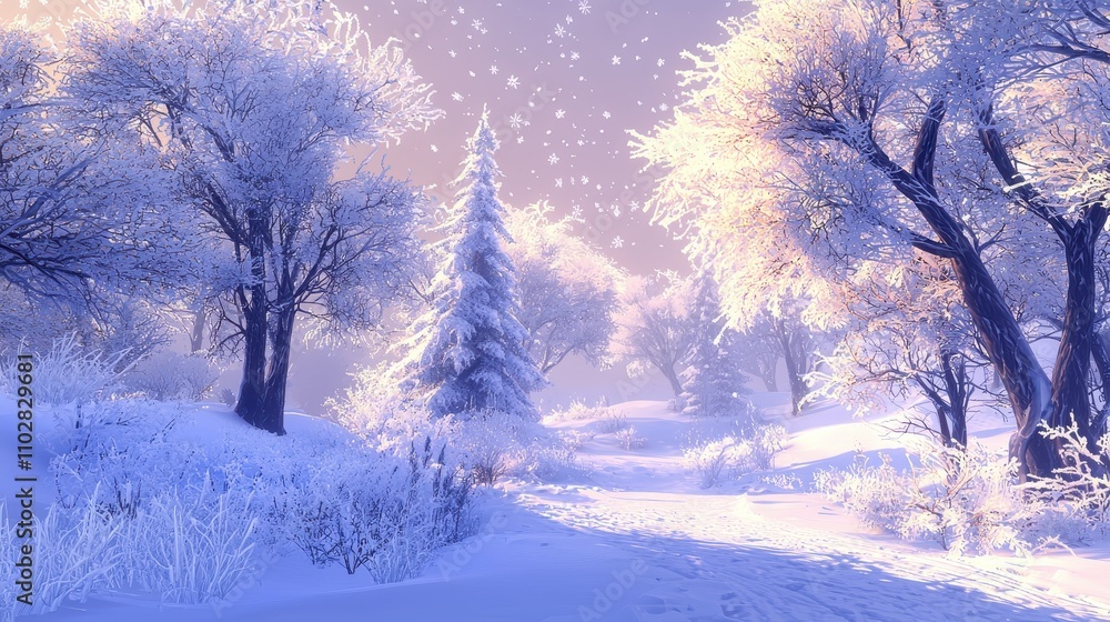 Naklejka premium Enchanted Snowy Forest with Frozen Trees