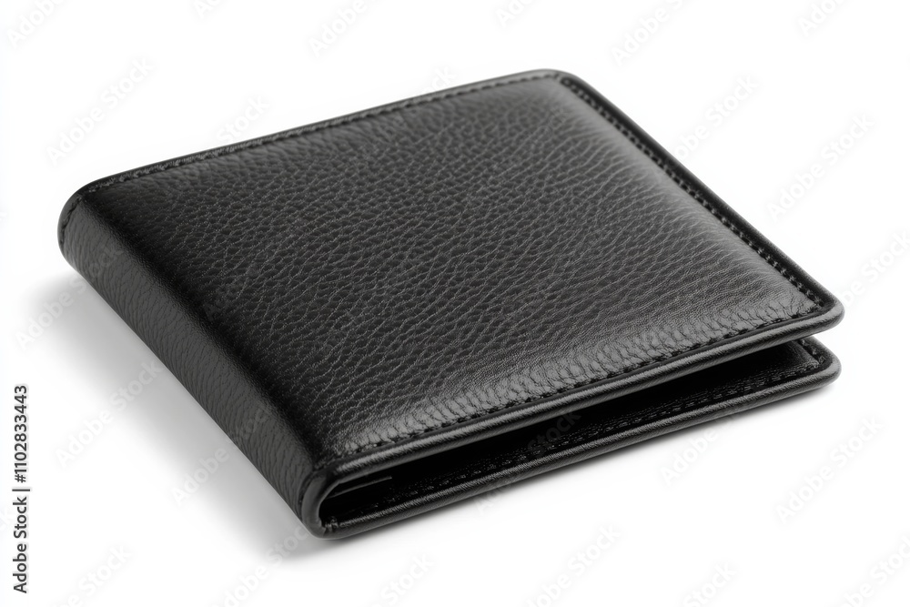 Closed black wallet, simple design on white background, subtle lighting Closed black wallet, simple design on white background, subtle lighting