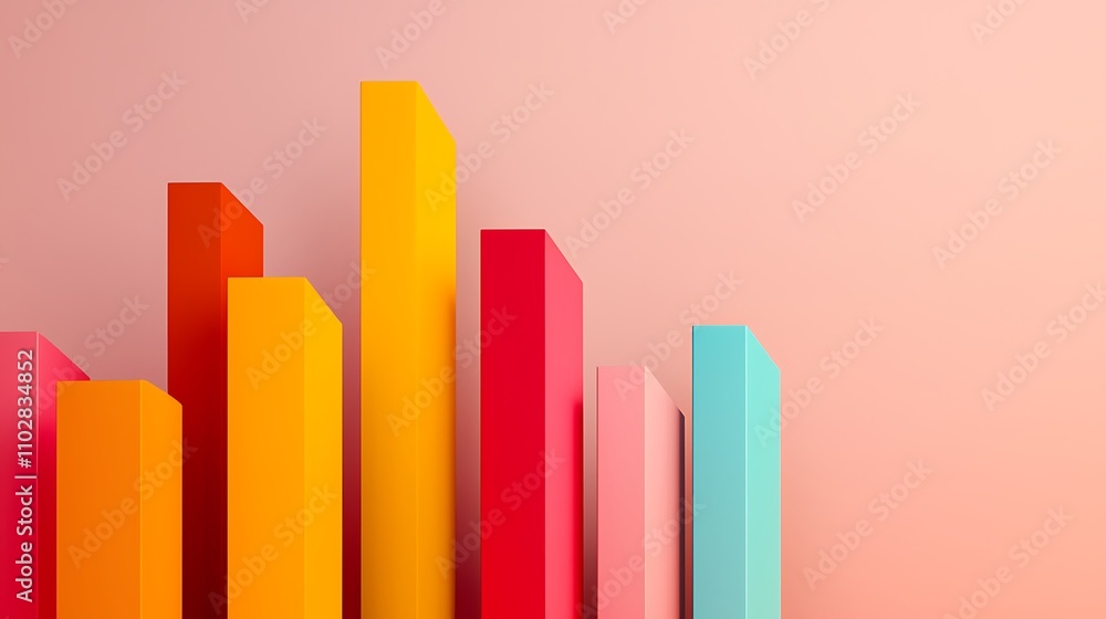 Vibrant display of colorful vertical bars against a soft pink background, representing growth and data visualization. Vibrant display of colorful vertical bars against a soft pink background, representing growth and data visualization.