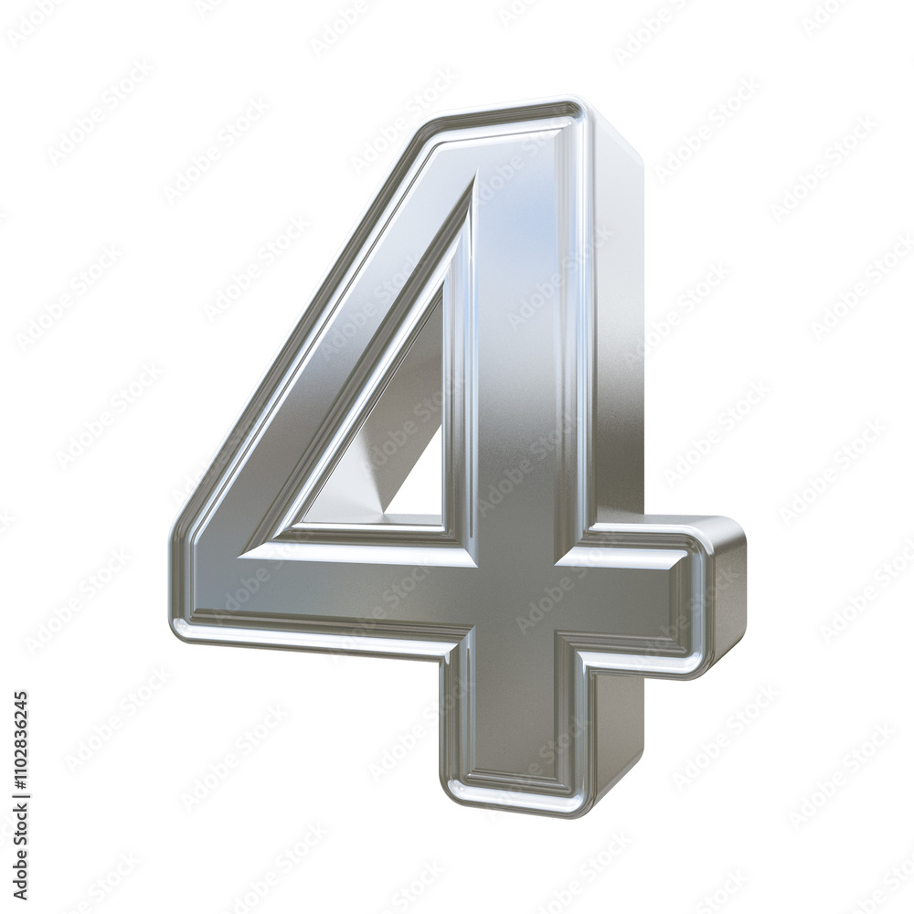 Fototapeta premium Metallic steel 3d Number Four