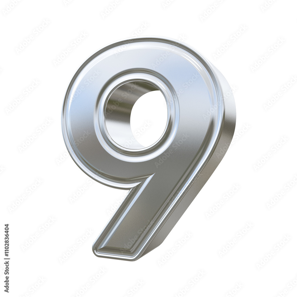 Metallic steel 3d Number Nine