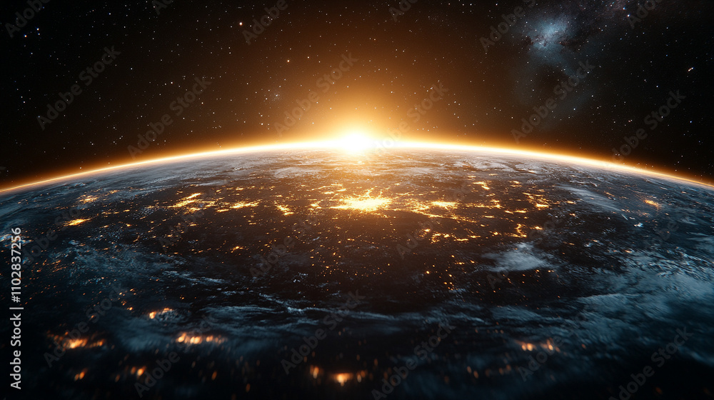 Obraz premium Earth floating in the vastness of space, illuminated by cosmic light, symbolizing the infinite possibilities and the mysterious nature of the universe