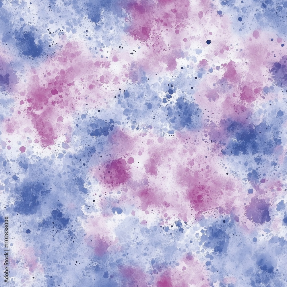 Obraz premium Seamless pattern of abstract watercolor splashes in soft blue, purple, and pink gradients