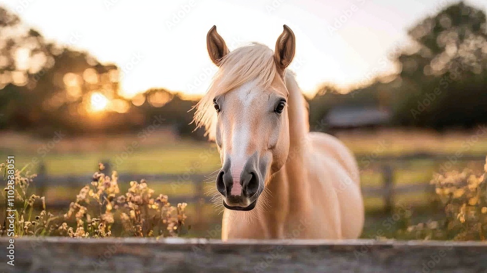 Majestic Palomino Horse in Sunset Pasture Majestic Palomino Horse in Sunset Pasture