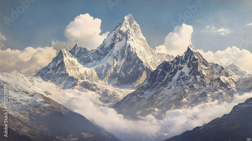 Majestic Clouds Drift Above Snow-Capped Mountain Peaks in a Serene Natural Landscape