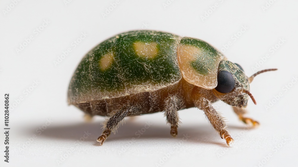 Naklejka premium Green Ladybug Closeup Macro Photography of Insect Nature Wildlife Entomology