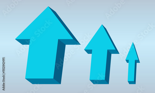 arrows three dimensional graph.  arrow sign three-dimensional shape. upward, up direction. Threedimensional graphic 3d  shape
