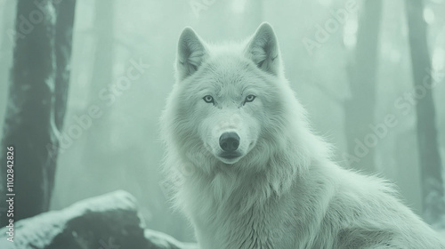 Arctic Wolf in Misty Forest...
