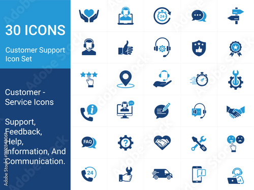 Customer Support Icons Service, Help, Feedback, Assistance. Icons Bundle, Set, Vector Illustration