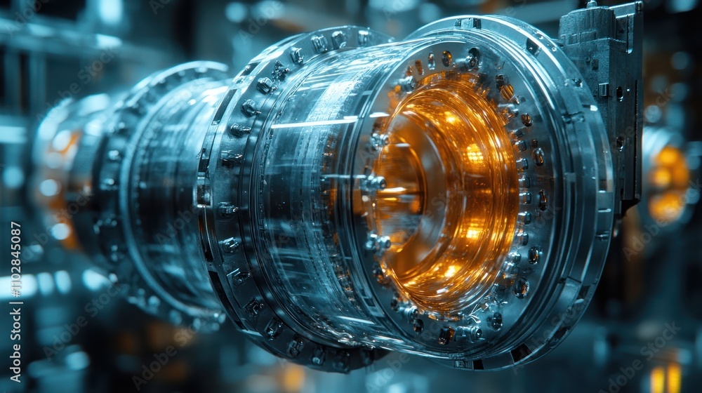 Hyper-detailed close-up of water turbines spinning inside a sustainable hydropower station, with transparent glass showing the inner workings. Hyper-detailed close-up of water turbines spinning inside a sustainable hydropower station, with transparent glass showing the inner workings.