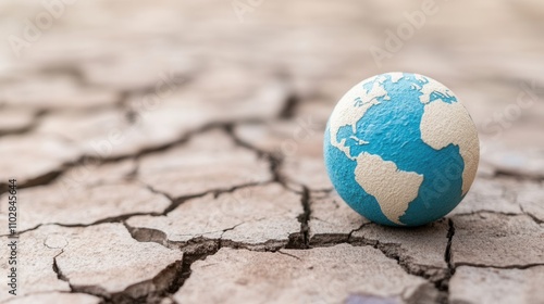 Obraz na plátne A small globe sits atop cracked earth, symbolizing environmental issues and the urgent need for global awareness regarding climate change