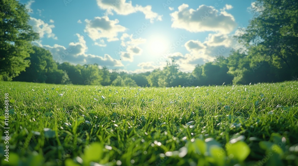 Beautiful Green Grass in the Park with Blue Sky and Clouds on a Summer Day. Beautiful Green Grass in the Park with Blue Sky and Clouds on a Summer Day.