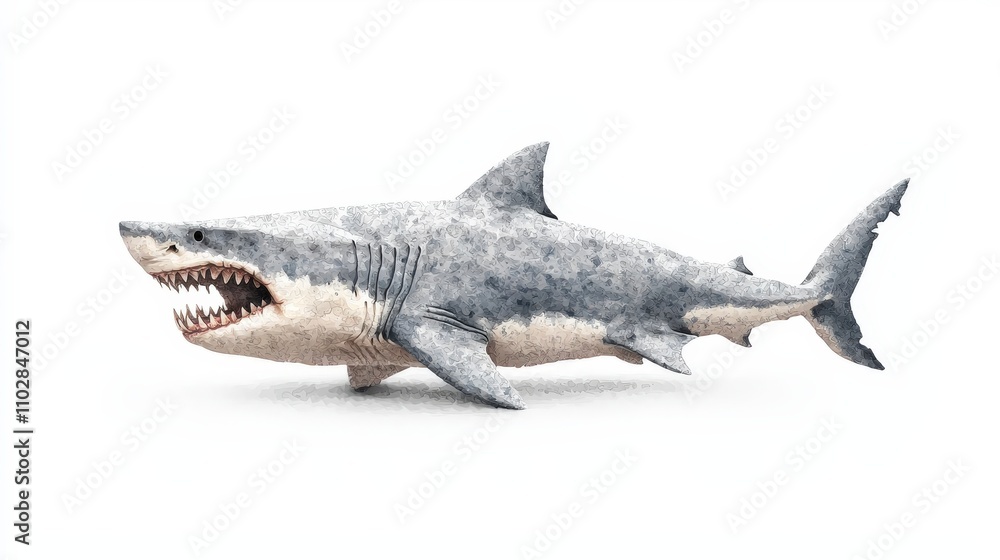 Fototapeta premium Watercolor Great White Shark Ocean Predator Marine Life Illustration Jaws Open Aquatic