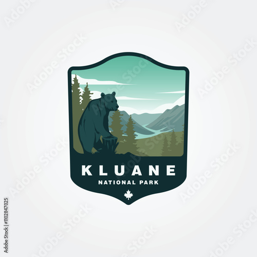wild bear standing in front of kluane national park and reserve vintage logo vector design