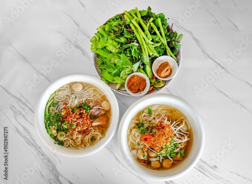 Noodles soup and Pho with beef lao food khao piek asian food street food thai	
