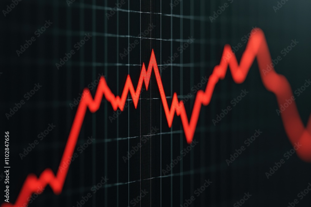 Economic collapse recession policy concept. A graph displaying a fluctuating red line, indicating changes in data or trends over time, set against a grid background. Economic collapse recession policy concept. A graph displaying a fluctuating red line, indicating changes in data or trends over time, set against a grid background.