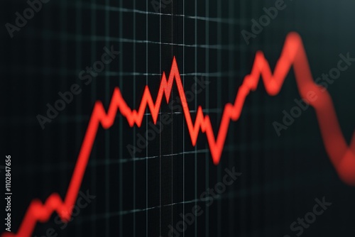 Economic collapse recession policy concept. A graph displaying a fluctuating red line, indicating changes in data or trends over time, set against a grid background.