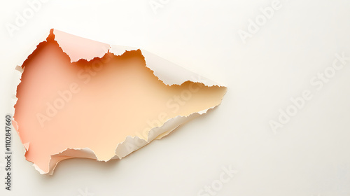 piece of paper with clean tear revealing soft gradient of colors. torn edges create interesting visual contrast against plain background, evoking sense of creativity and artistic expression