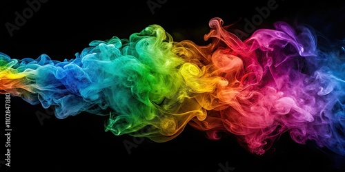 Colorful smoke swirling on a black background, vibrant, abstract, artistic, ethereal, beautiful, texture, dreamy, dynamic