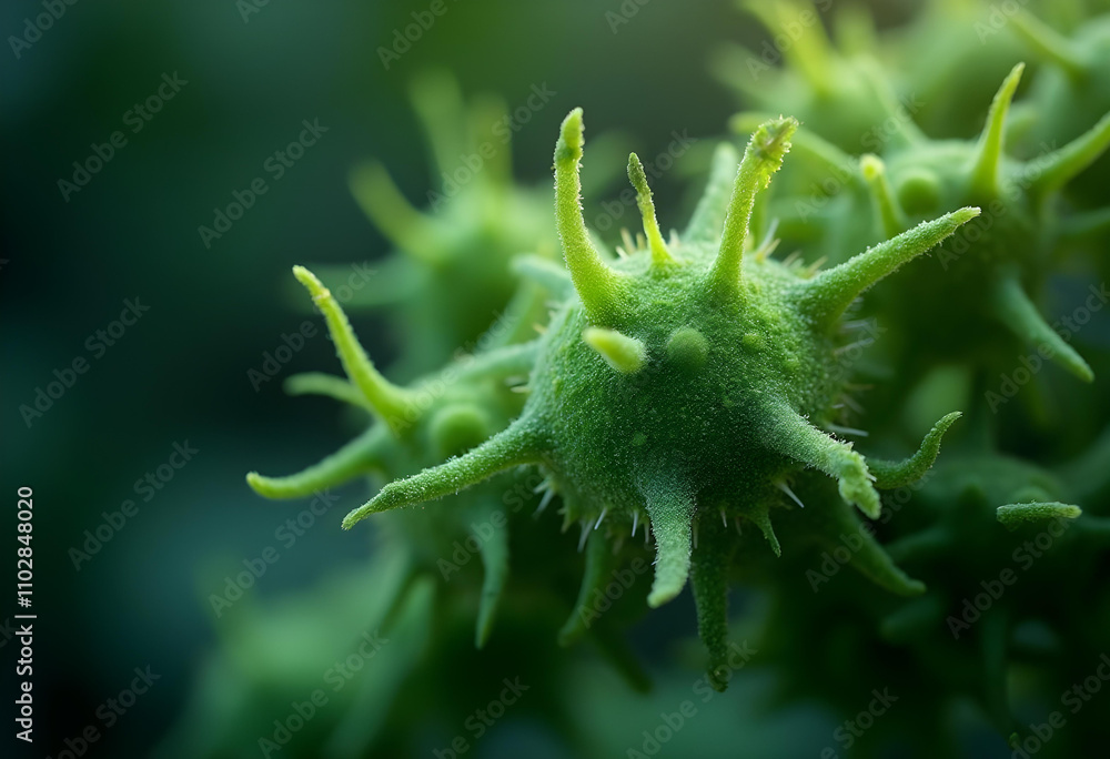 Close up of green spiky plant structure with soft texture, showcasing natural beauty and intricate details. vibrant green color adds fresh and lively feel to image Close up of green spiky plant structure with soft texture, showcasing natural beauty and intricate details. vibrant green color adds fresh and lively feel to image