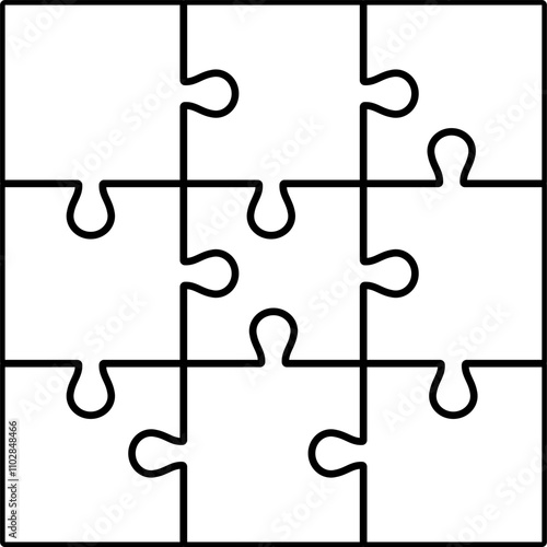 Puzzle grid outline vector. 3x3 puzzle grid, 9 pieces.