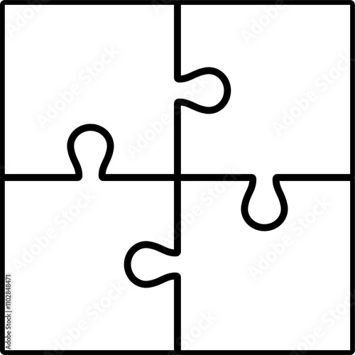 Puzzle grid outline vector. 2x2 puzzle grid, 4 pieces.