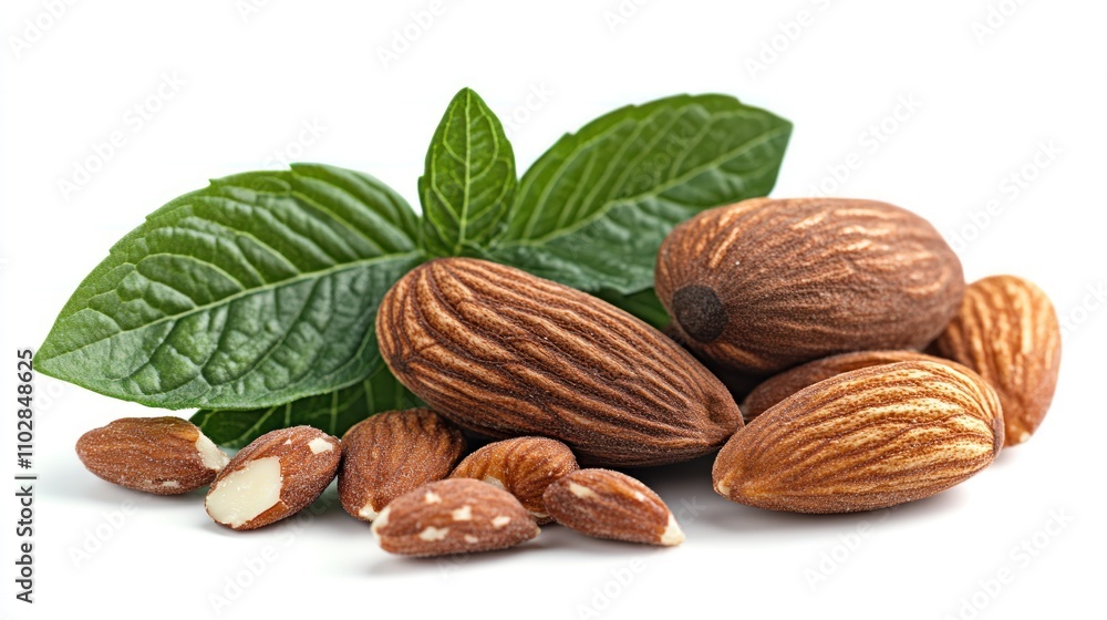 Almonds with fresh mint leaves. Almonds with fresh mint leaves.
