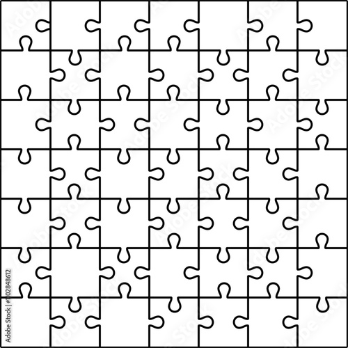 Puzzle grid outline vector. 7x7 puzzle grid, 49 pieces.