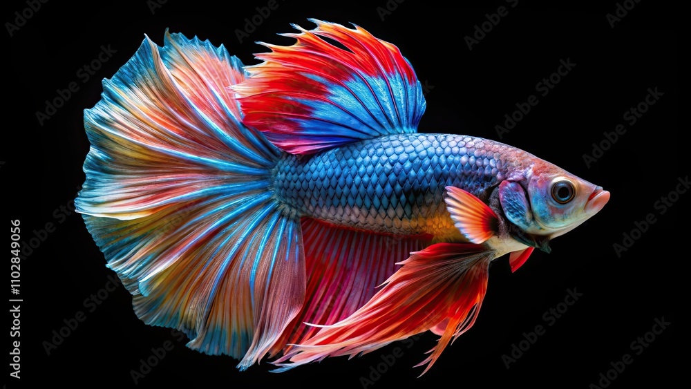 Vibrant multi color Siamese fighting fish showcasing its beautiful Rosetail and Halfmoon fins , Betta fish Vibrant multi color Siamese fighting fish showcasing its beautiful Rosetail and Halfmoon fins , Betta fish
