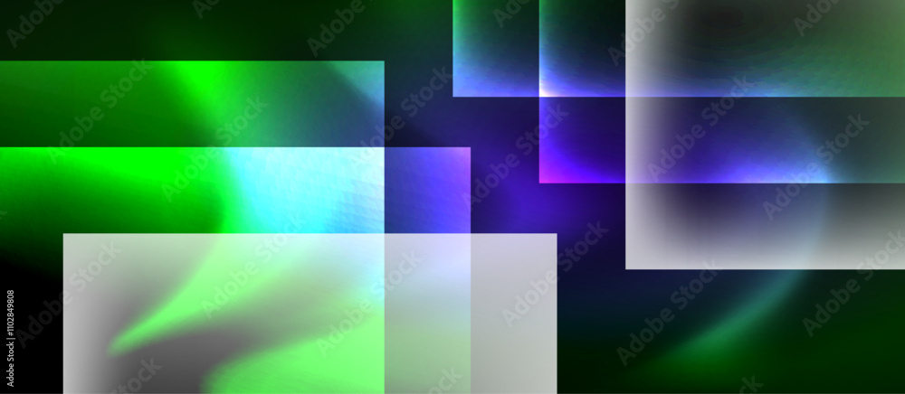 Fototapeta premium Glass squares with neon shiny light abstract background